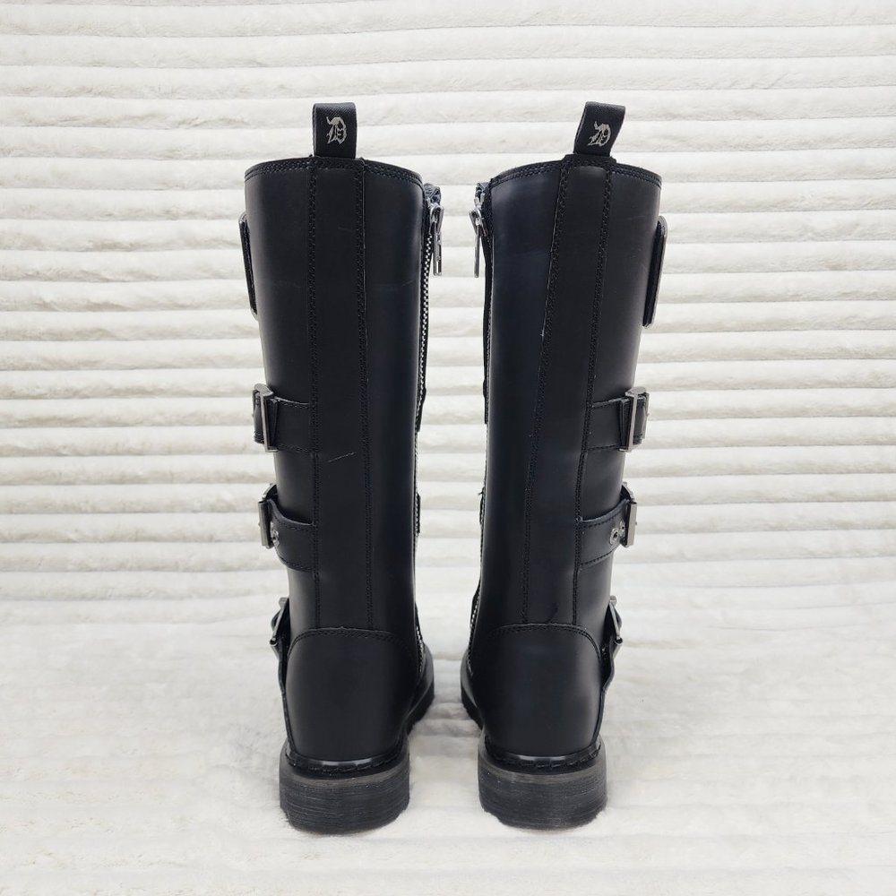 Combat Biker Boots Black Matte Lightning Bolt Tread Bolt 405 Goth Punk - Picture 4 of 9